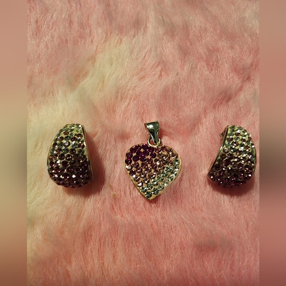 Jewelry set, 925, pink and white heart pendant and huggy hoops - Picture 2 of 10